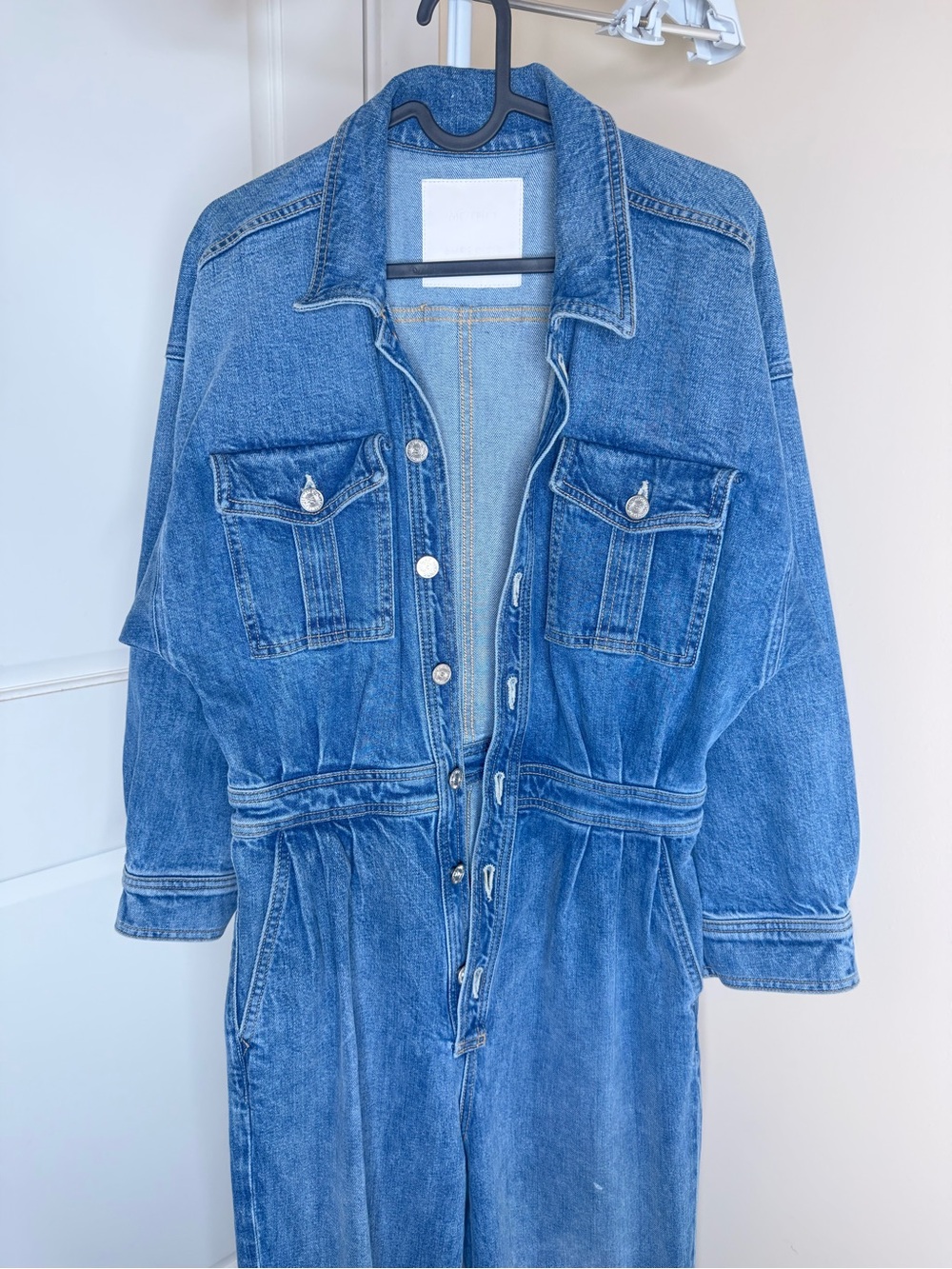 MOTHER Pleated Prep Curbside Jumpsuit Belle De Jour Denim Coverall Boilersuit 28 - Picture 10 of 14
